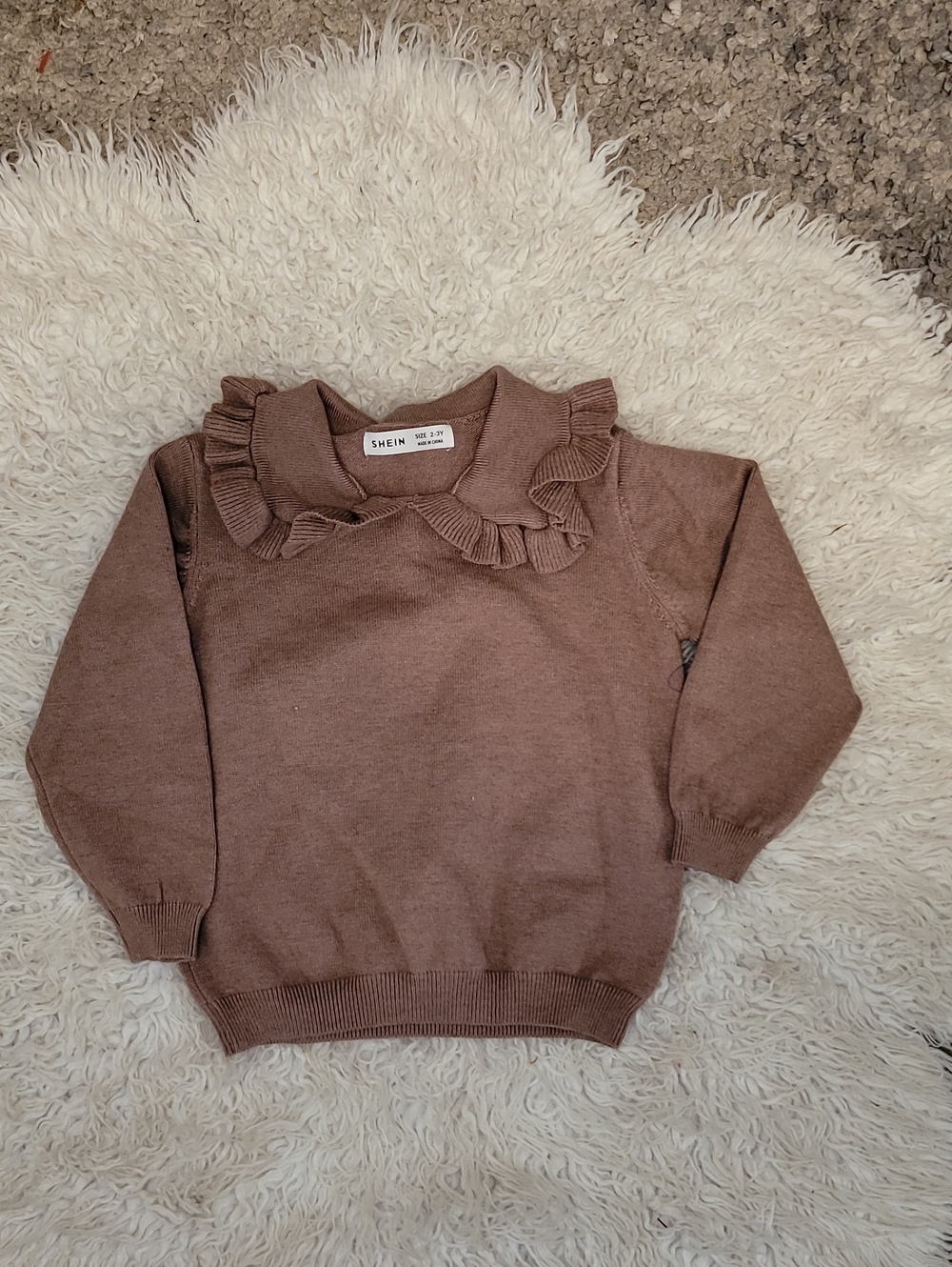 SHEIN Brown Ruffle Collar Knit Sweater
